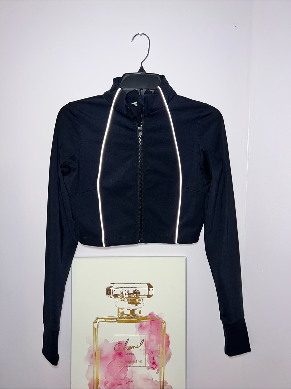 Fashion Nova Black Cropped Reflective Zip-Up Jacket